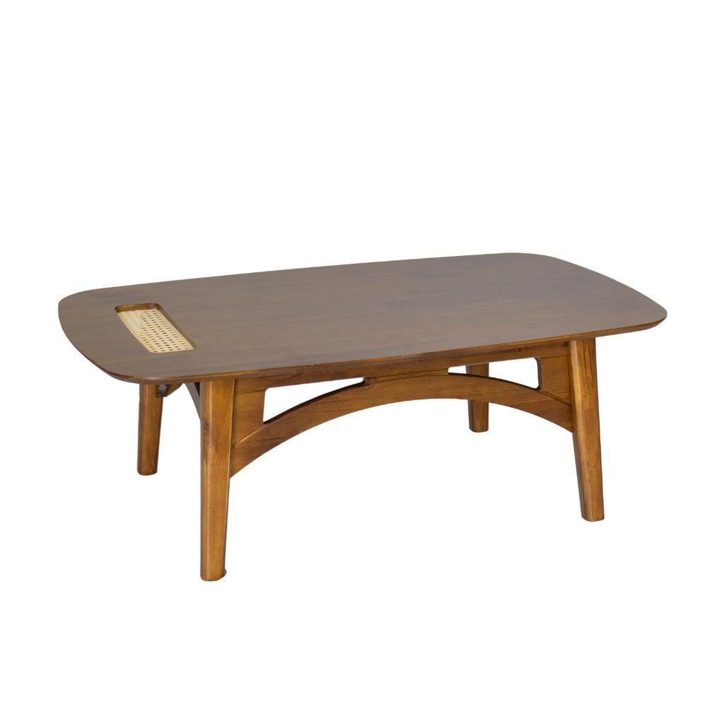 Mesa De Centro Com Rattan Pés Retos - Imbuia Glazer