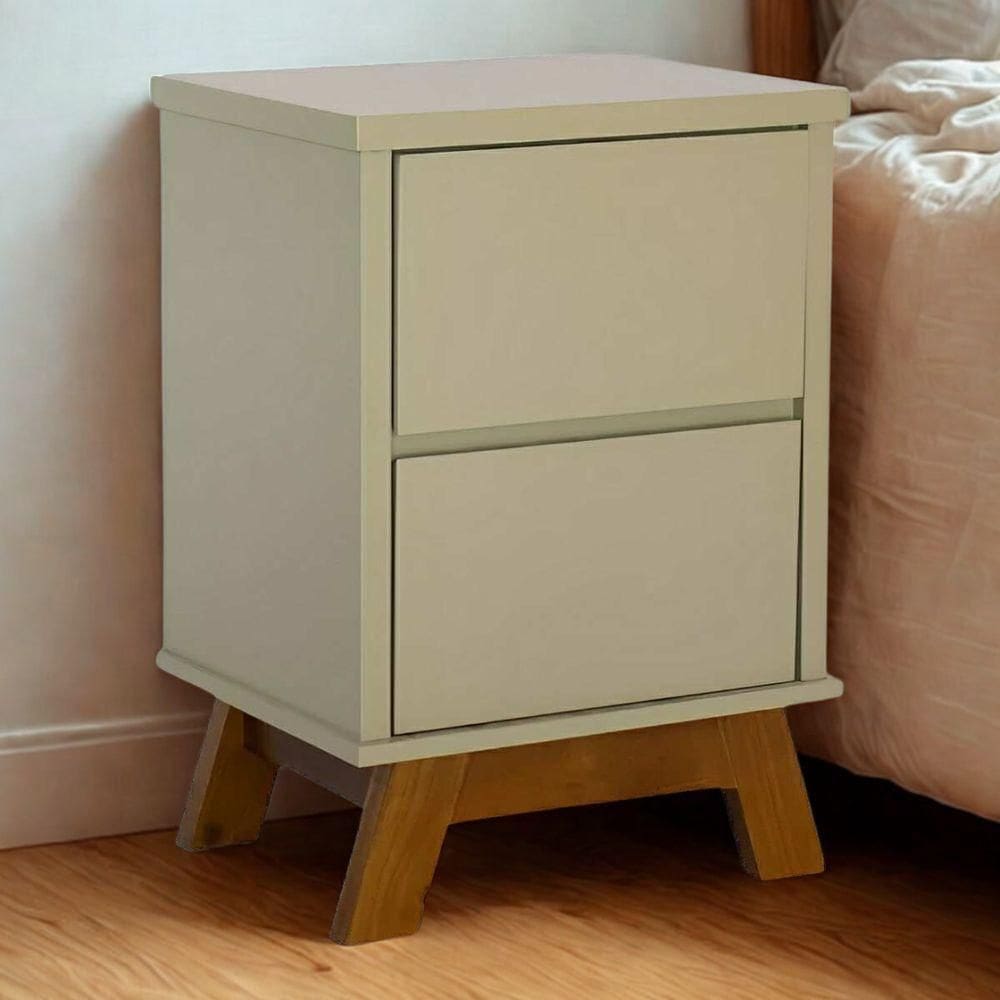 Mesa De Cabeceira Design Minimalista 2 Gavetas - Verde Chá Laca Com Base Imbuia Glazer
