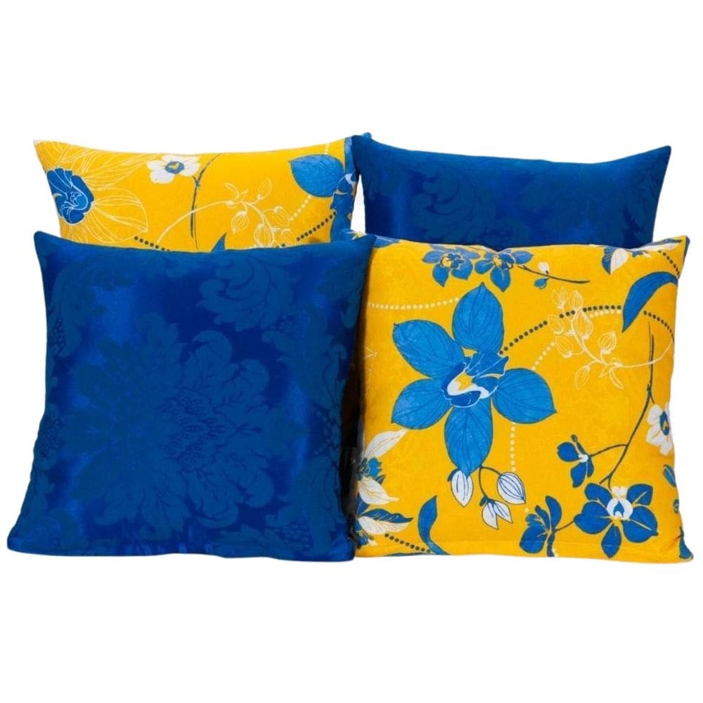 Kit 4 Capas De Almofada Para Sofá Estampa Amarelo Com Azul