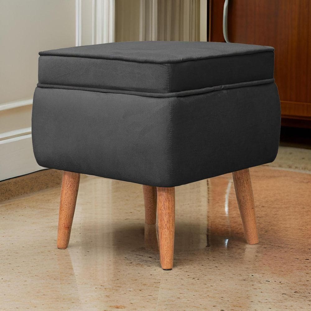 Puff Banqueta Comodoro Quadrado Em Tecido Veludo Sentô Preto