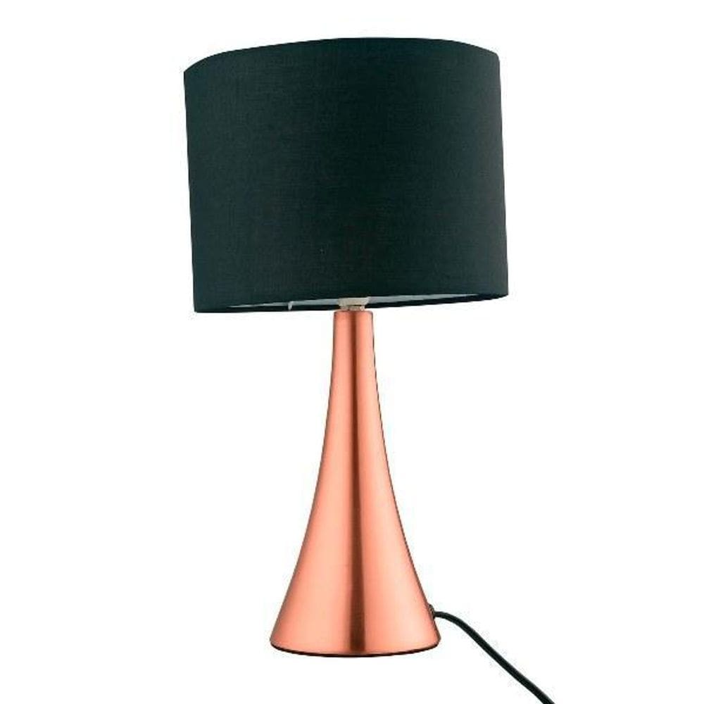 Abajur Metal Cobre Cúpula Redonda Tecido Preto E27 Ali17