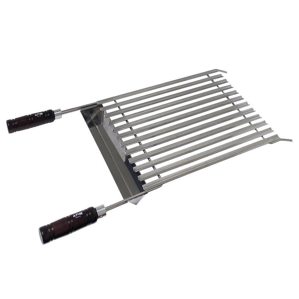 Grelha Argentina Inox 35X50Cm Cabo Madeira Para Churrasco