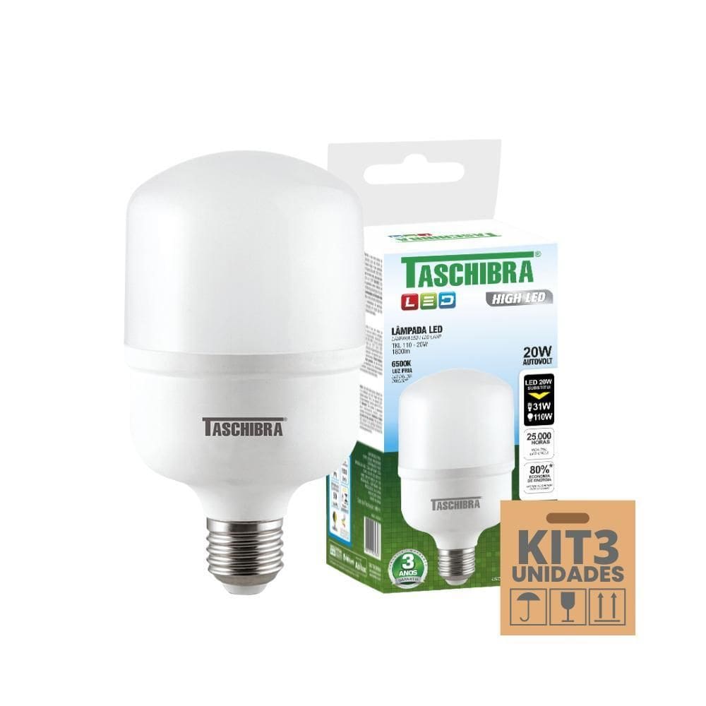 Kit 3 Lâmpadas High Led Tkl 20W Taschibra E27 Bivolt 6500K