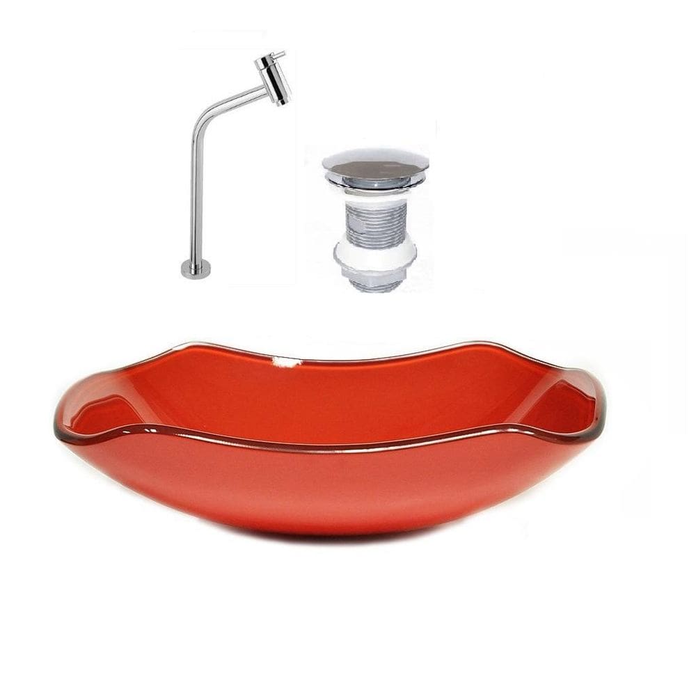 Cuba Vidro Abaulada 51Cm Vermelho Ferrari + Valvula+Torneira