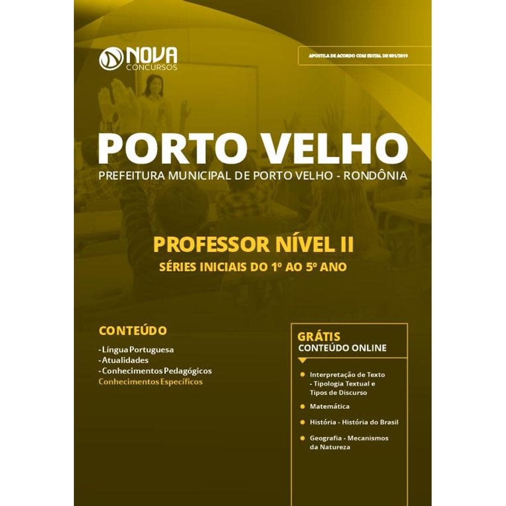 Apostila Porto Velho RO 2019 Professor Nível II Séries Iniciais
