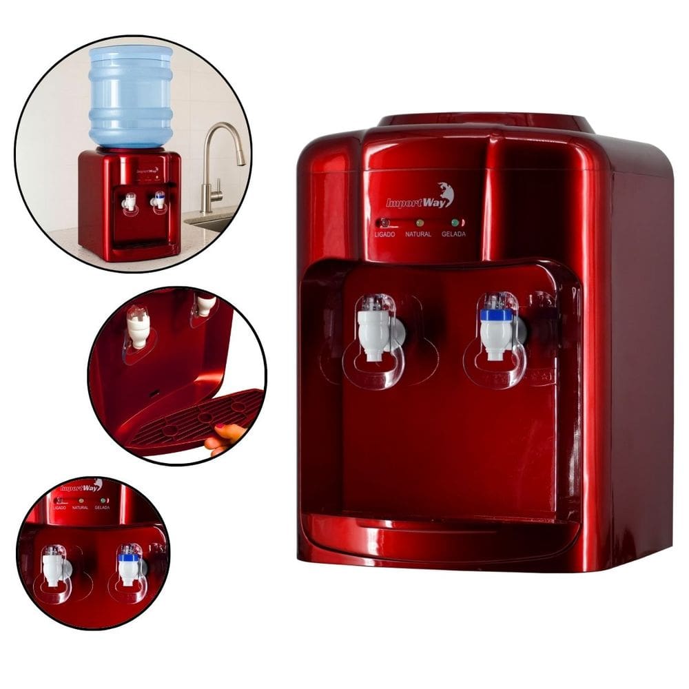 Bebedouro Refrigerado Água Gelada Natural Galão Garrafão Mesa Eletrônico Vermelho Importway Iwbar