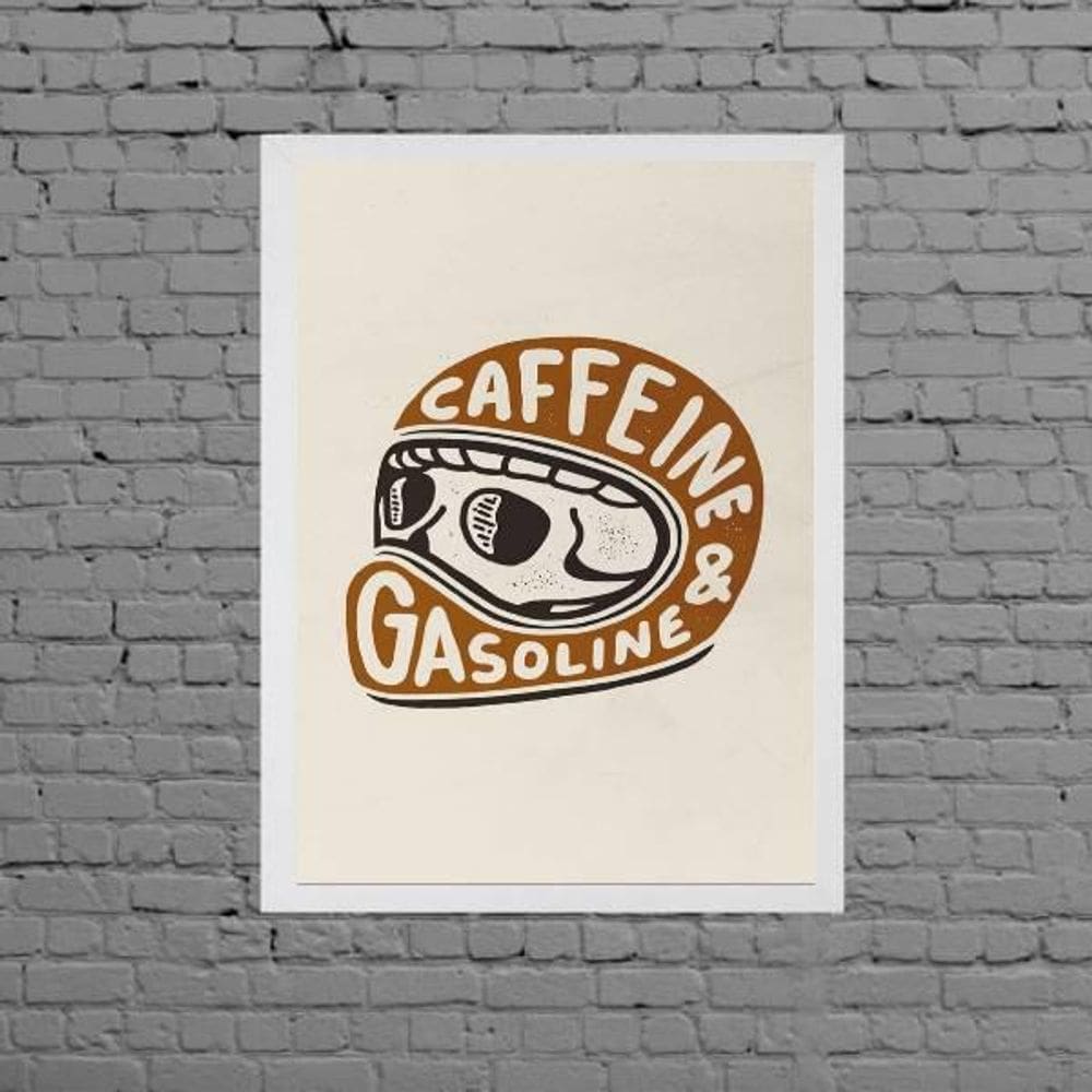 Quadro Gasolina e Cafeína 24x18cm Moldura Branca