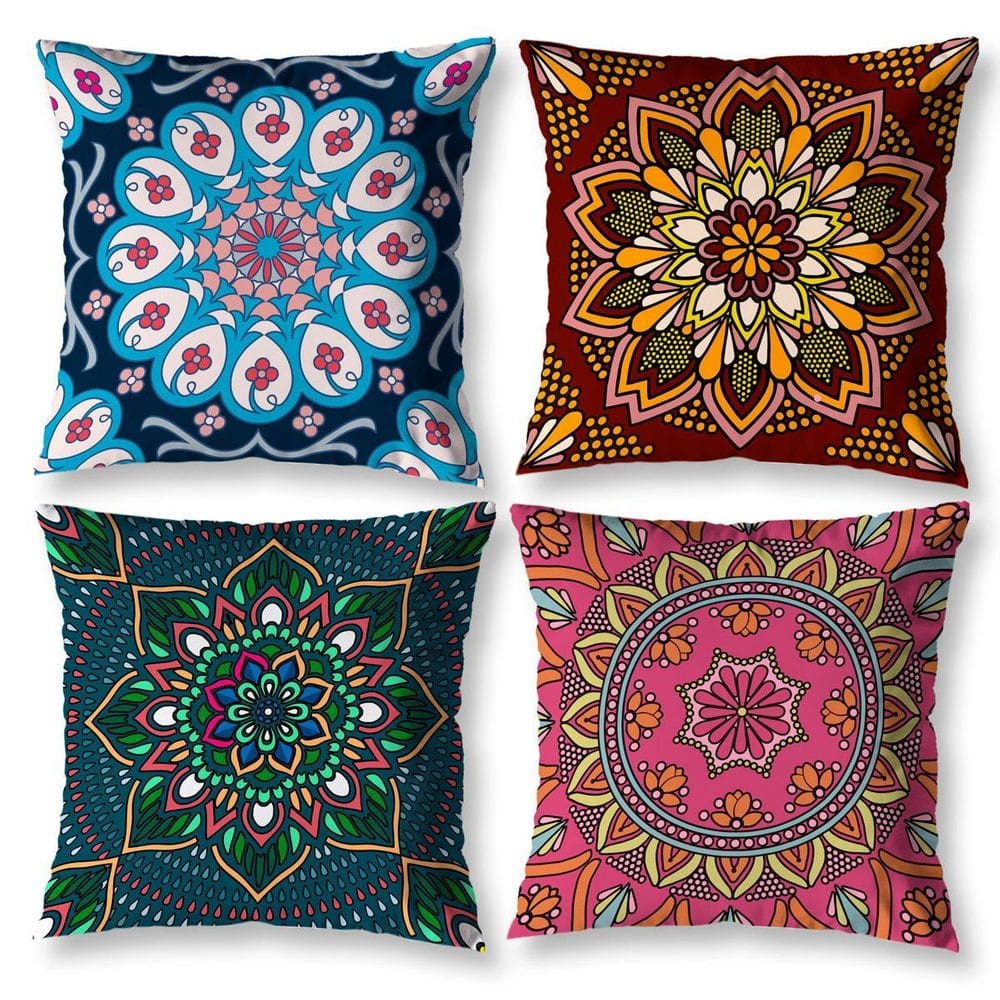 Kit 4 Capas De Almofada Sala 40Cm X 40Cm Estampadas Mandala