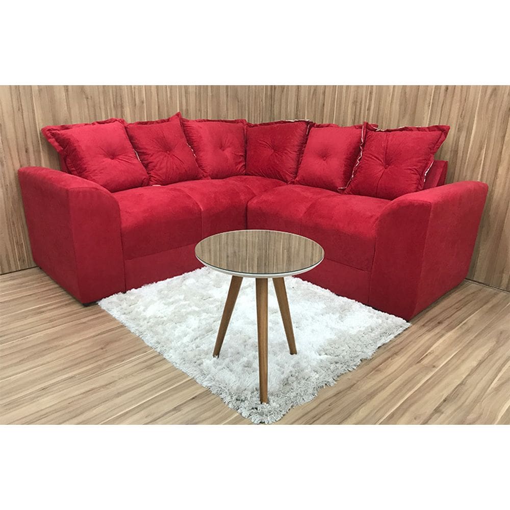 Sofá de Canto Vermelho Almofadas Lisas Suede