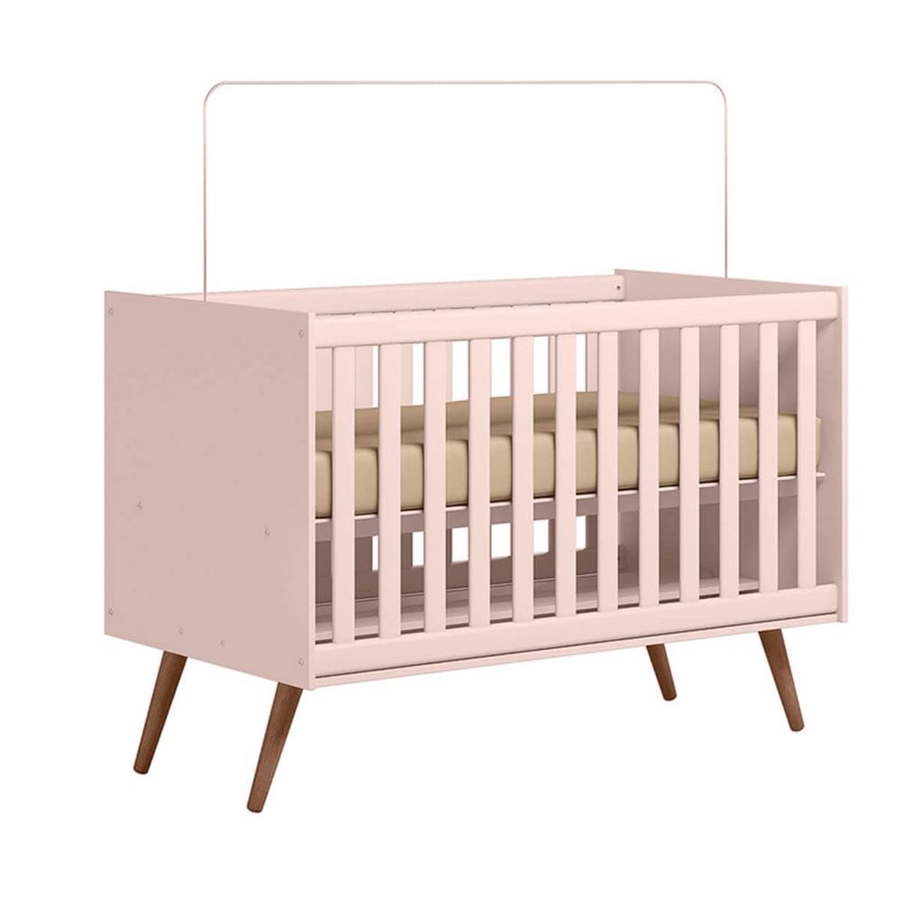Berço Mini Cama 70cm Com Rodízios e Mosqueteiro -Rosa Acetinado - ÉdeCasaMóveis