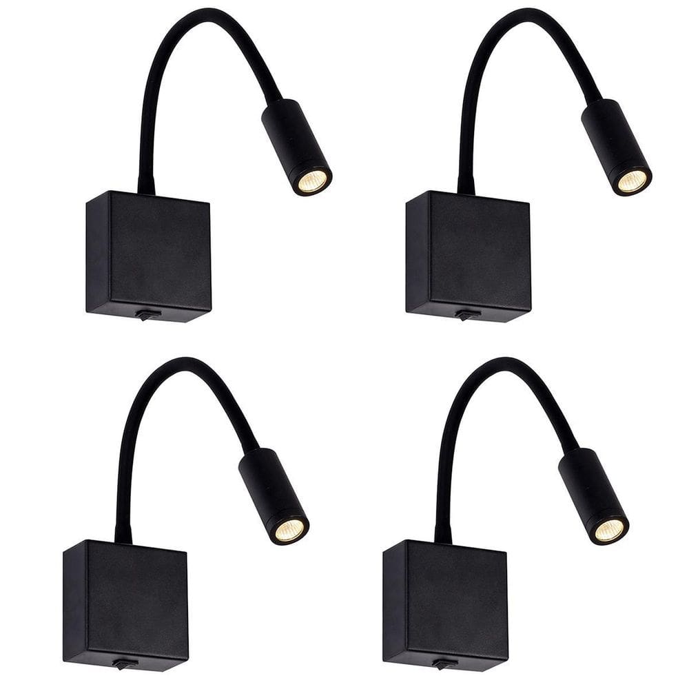 Arandela Led Articulada Para Leitura Preta 3W 3000K 4un