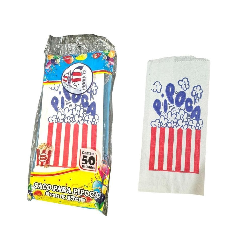 Saco De Papel Para Pipoca Impresso Desenho 8X17Cm- Kit 200Un