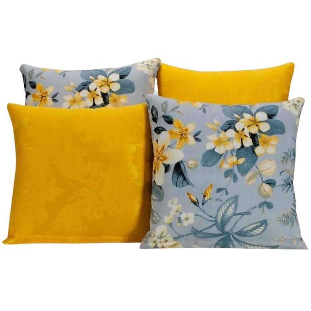 Kit 4 Capas De Almofada Para Sofá Estampa Amarelo Com Azul