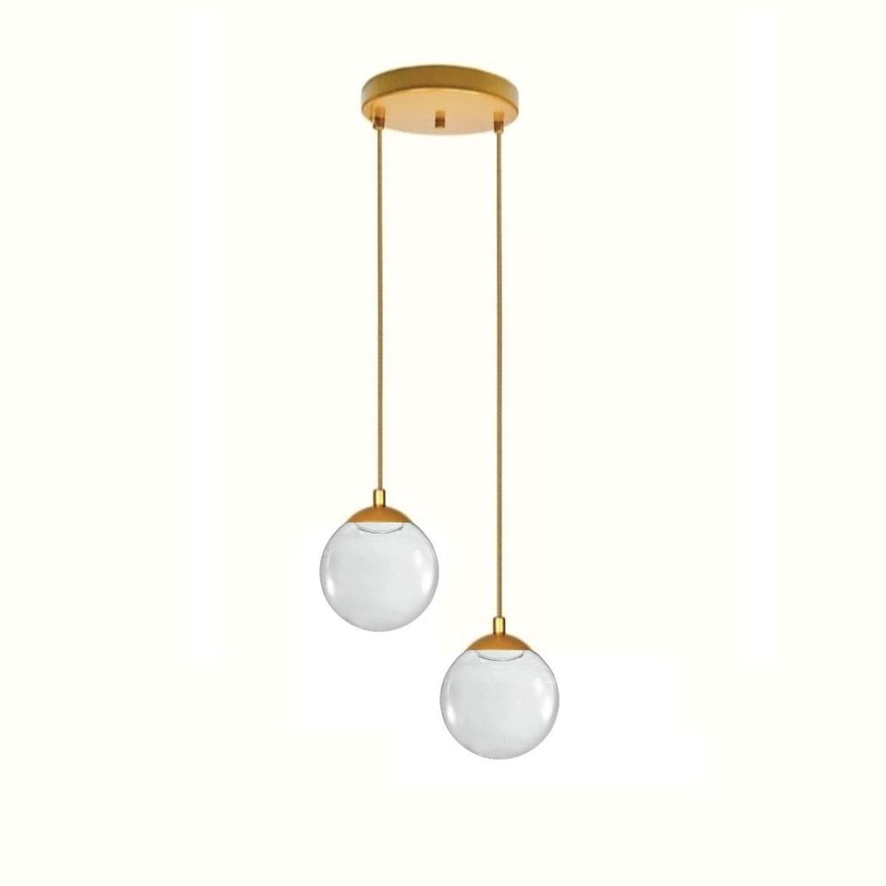 Pendente Moderno Dourado Globo Duplo Alumínio Vidro 1,50m