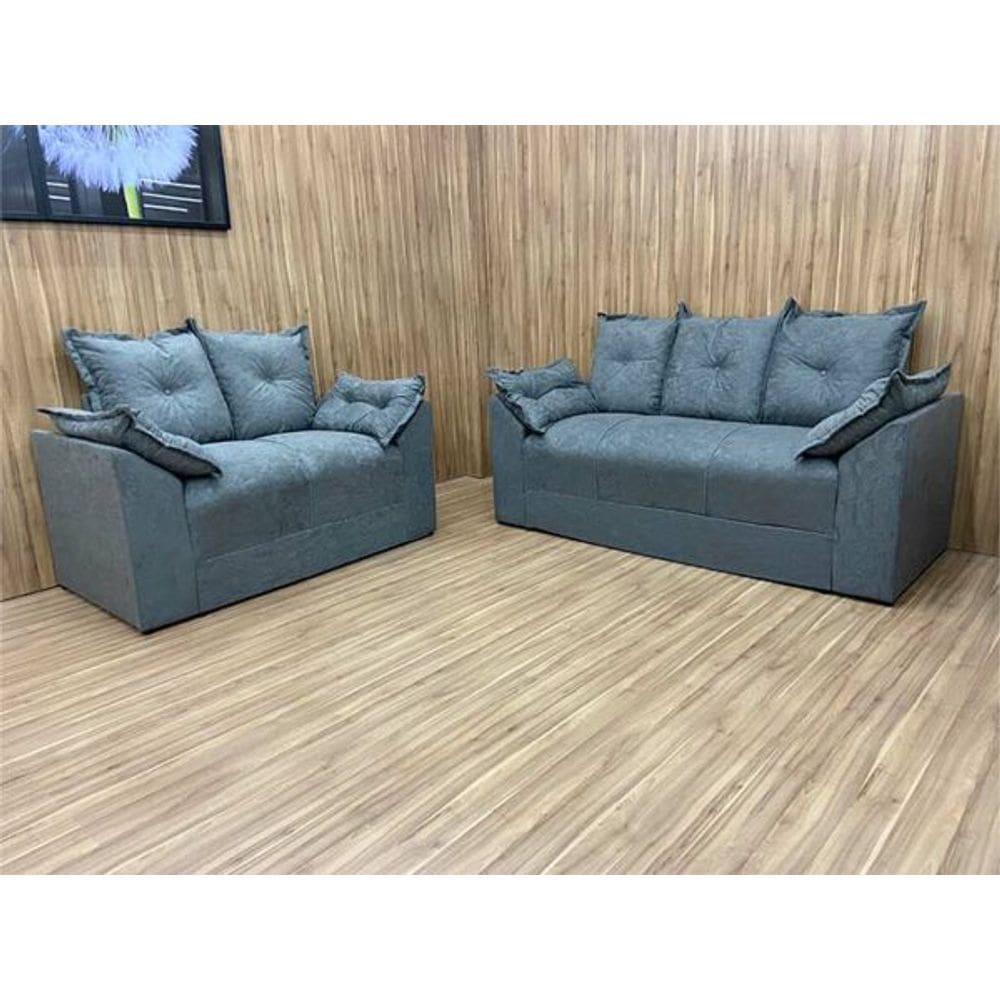 Jogo de Sofá de 2 e 3 Lugares Braços com Almofada Cinza