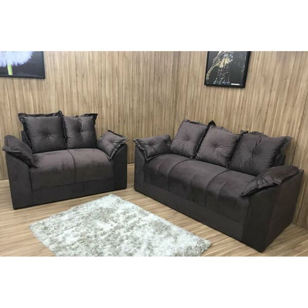 Jogo de Sofá de 2 e 3 Lugares Braços com Almofada Marrom