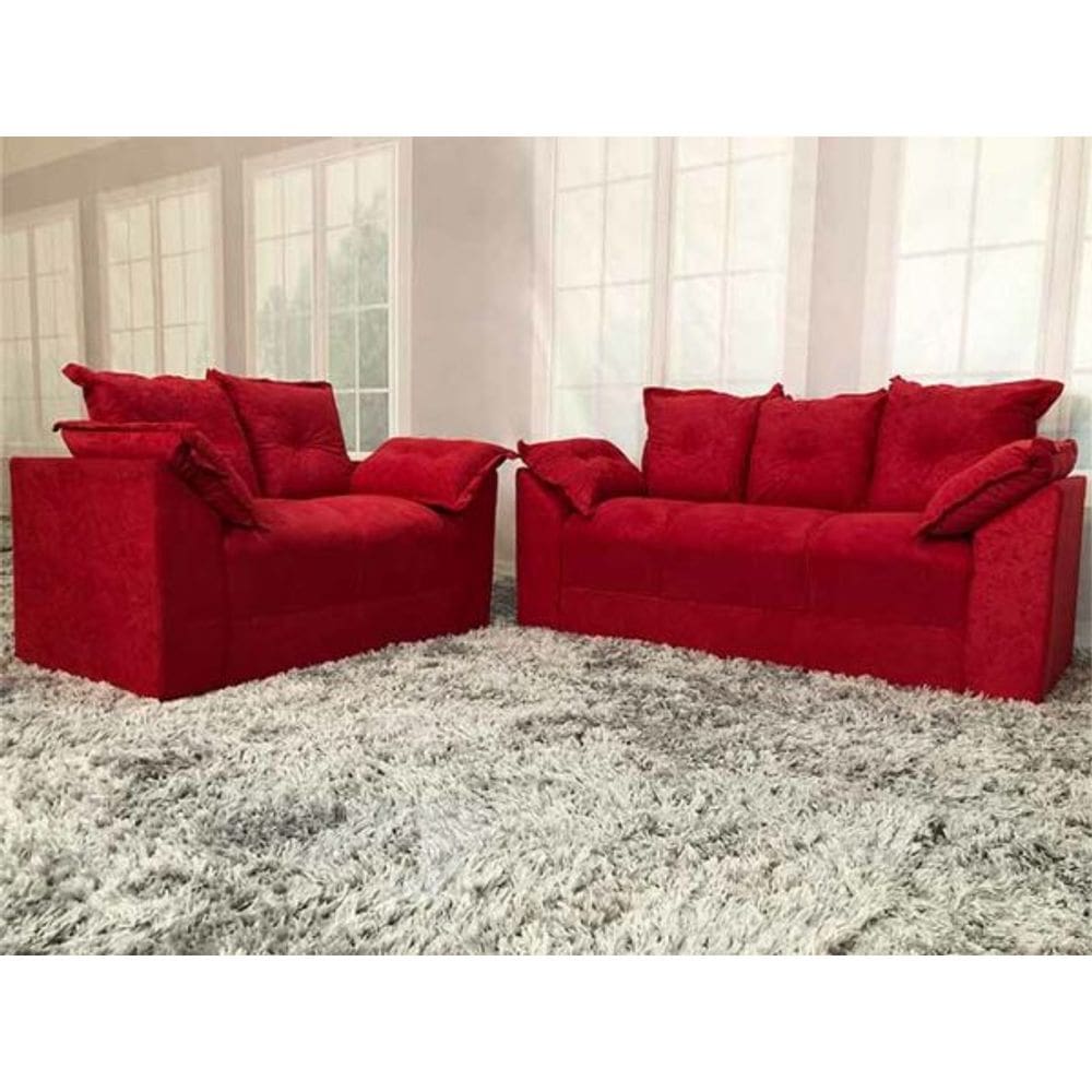 Jogo de Sofá de 2 e 3 Lugares Braços com Almofada Vermelho