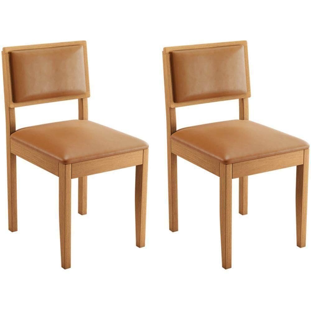 Conjunto 2 Cadeiras Jade 04 Couro Caramelo Pés Em Madeira Jcm
