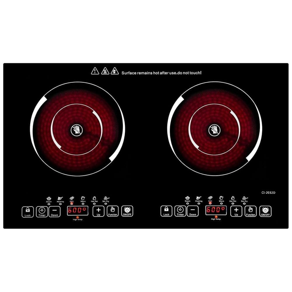 Cooktop de Indução Elétrico de Cerâmica com 2 Queimadores de 60cm e Painel Digital, 110V 2000W, FVBADE, Preto