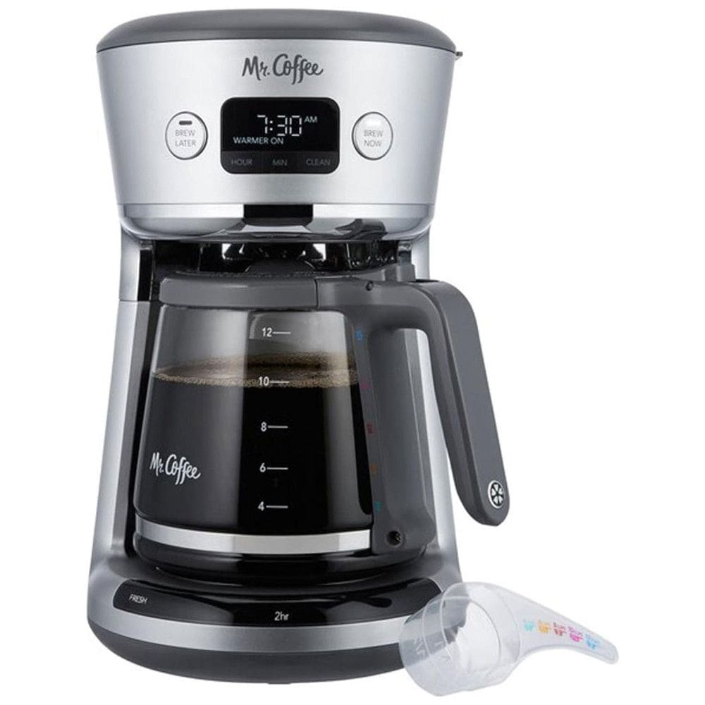 Máquina de Café Programável Mr. Coffee 12 Xícaras com Medição Digital, Filtração de Água e Colher Medidora, Prata. Perfeita para Café