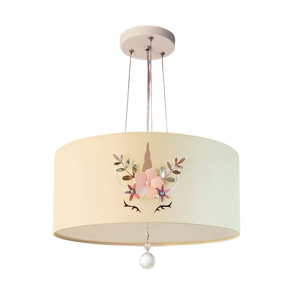 Luminária Pendente 30X15Cm Com Cristal Modelo Unicórnio Cru