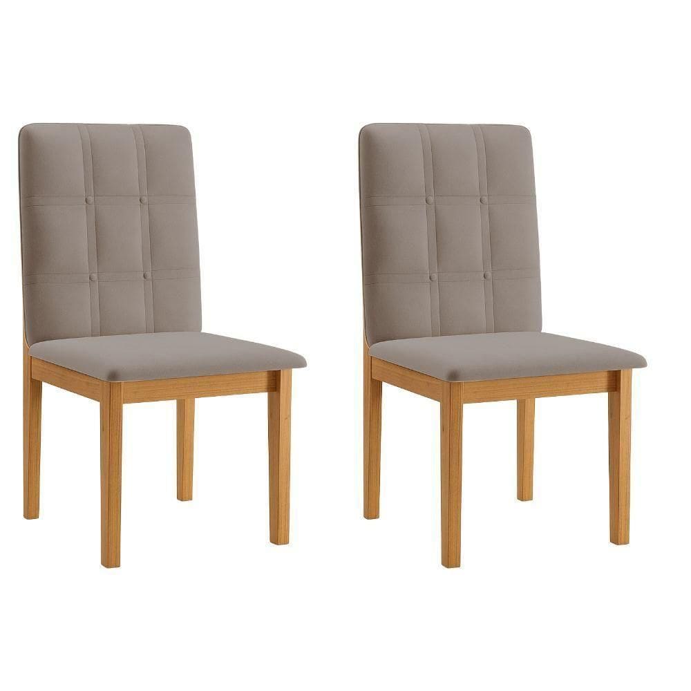 Conjunto 2 Cadeiras ágata Veludo Bege Com Botões Pés Em Madeira Jcm