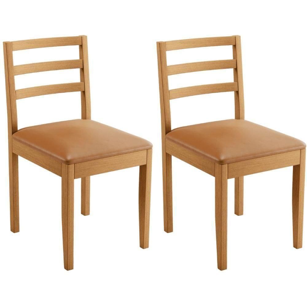 Conjunto 2 Cadeiras Jade 02 Couro Caramelo Pés Em Madeira Jcm