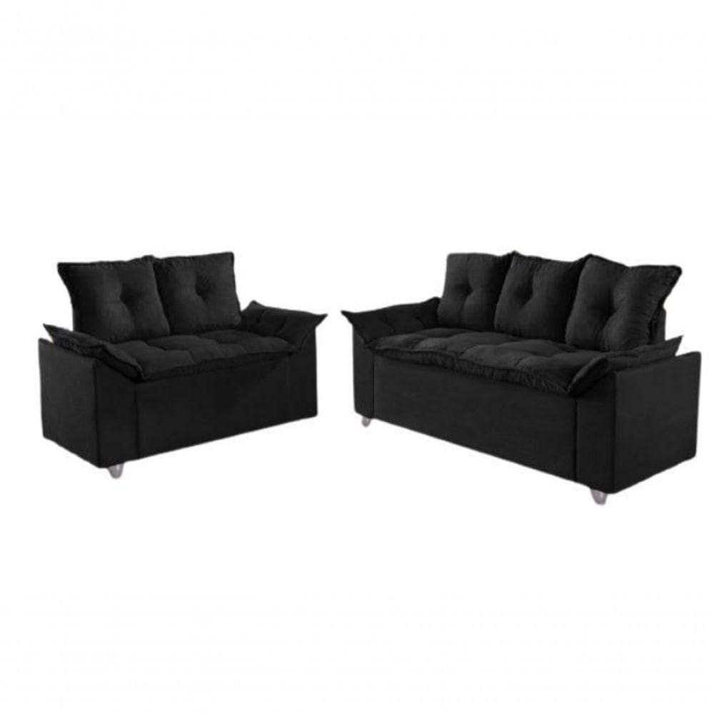 Conjunto Sofá 2 E 3 Lugares Viena Veludo Preto