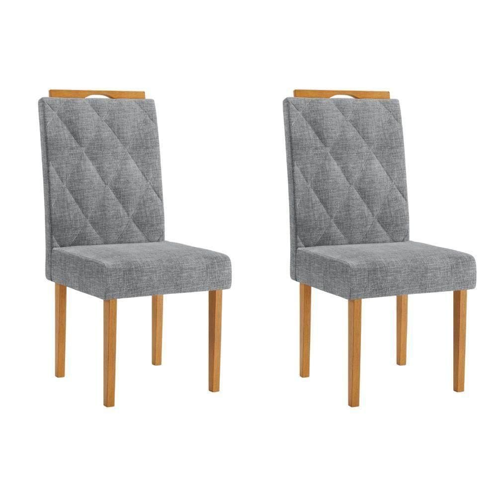 Conjunto 2 Cadeiras Diamante Linho Cinza Pés Em Madeira Jcm