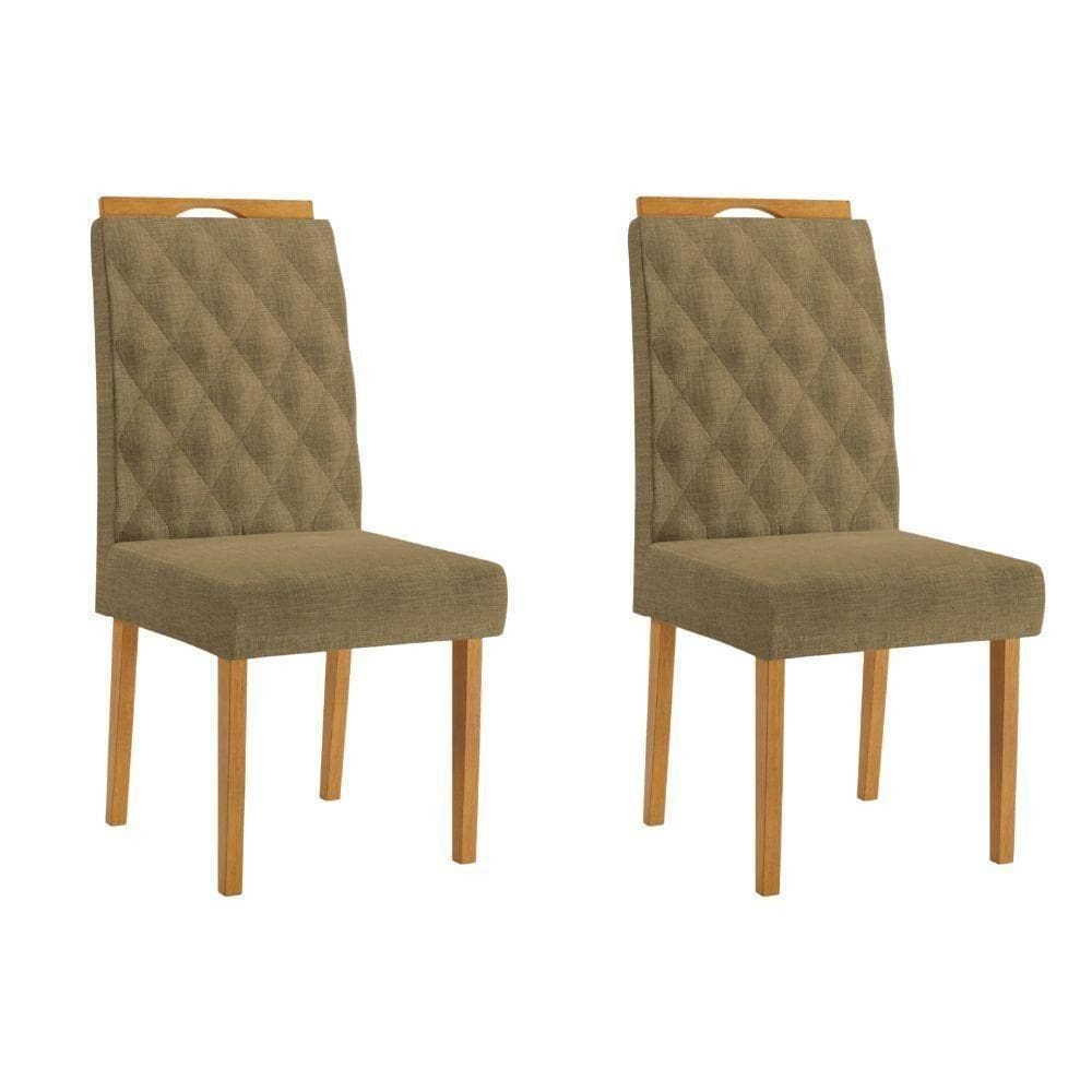 Conjunto 2 Cadeiras Rubi Linho Marrom Pés Em Madeira Jcm