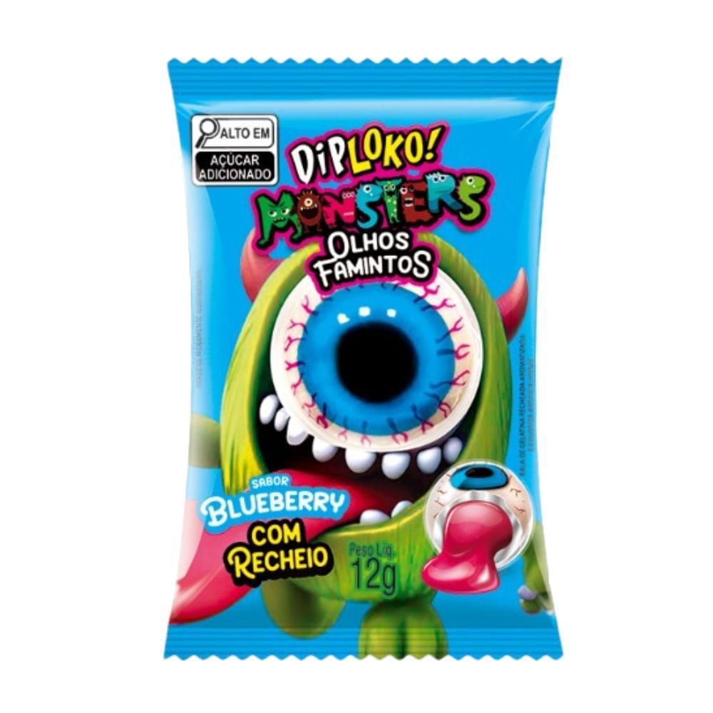 Bala de Gelatina Diploko Monsters Olhos Famintos Sabores com Recheio 12g