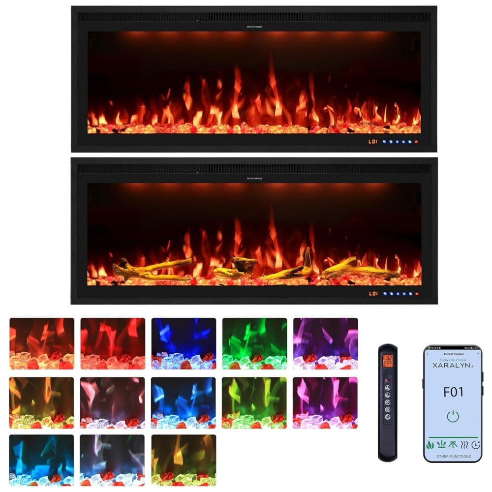 Lareira Elétrica Valuxhome 106,68 cm com Controle Remoto via App, Montagem Embutida e na Parede, Temporizador de 19 horas, 13 Combinações