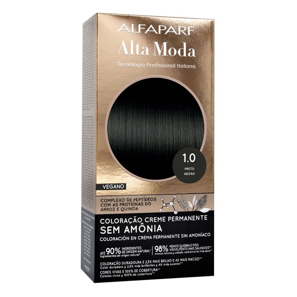 Coloração Creme Permanente Alfaparf Alta Moda Vegano Sem Amônia 1.0 Preto