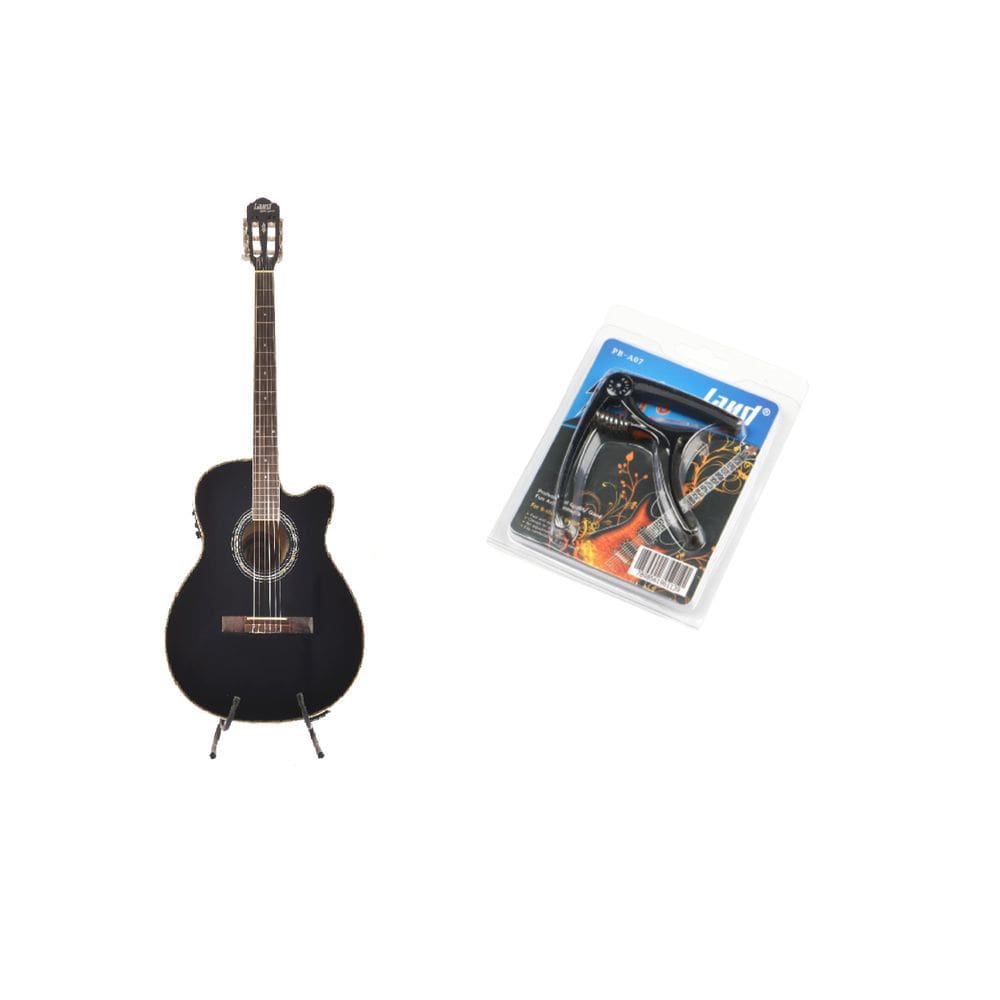 Kit Violão Land Eletrico Nylon Preto Lw-N-40E Capotraste 02