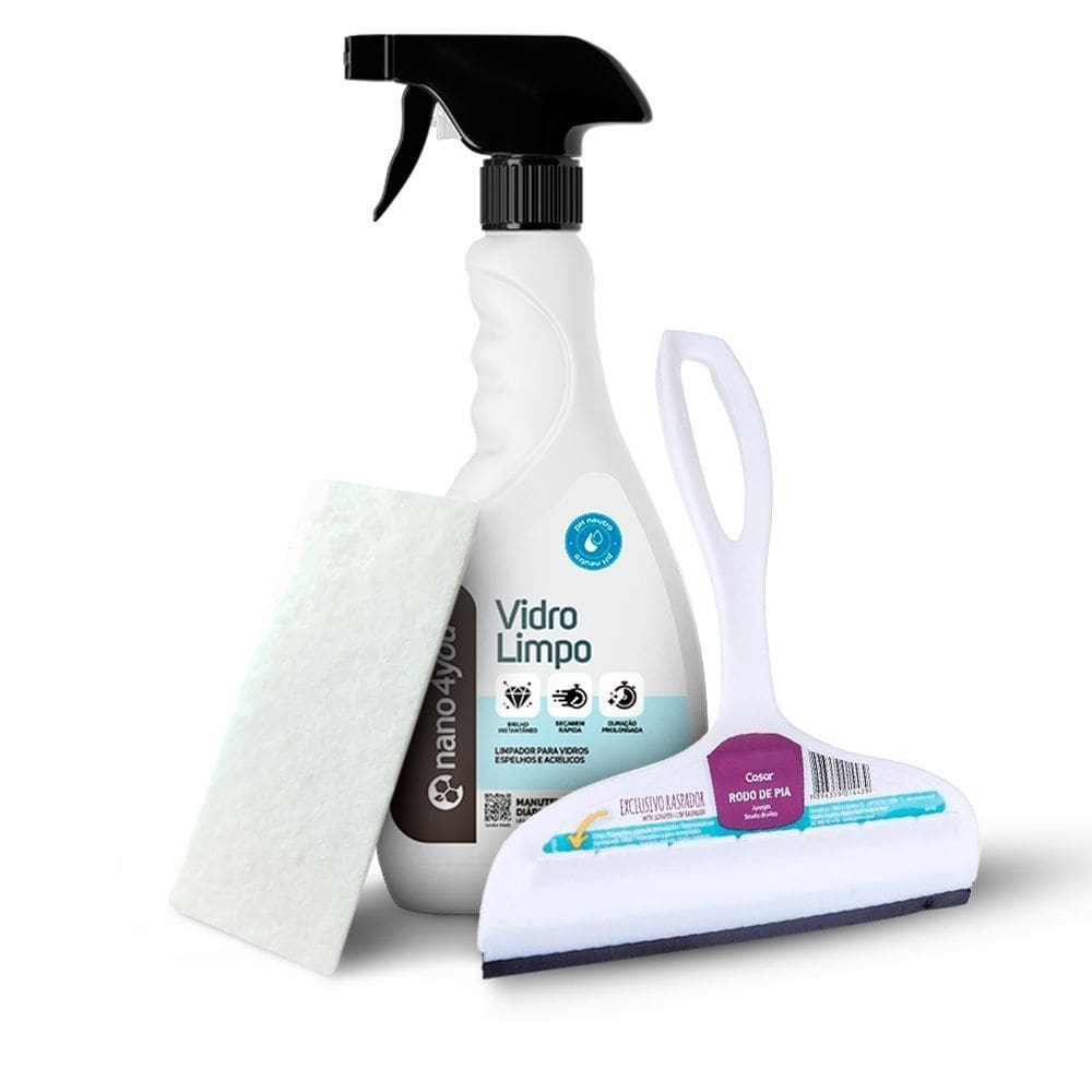 KIT Limpador de Vidros Vidro Limpo 500ml e Rodo Multiuso nano4you HOME