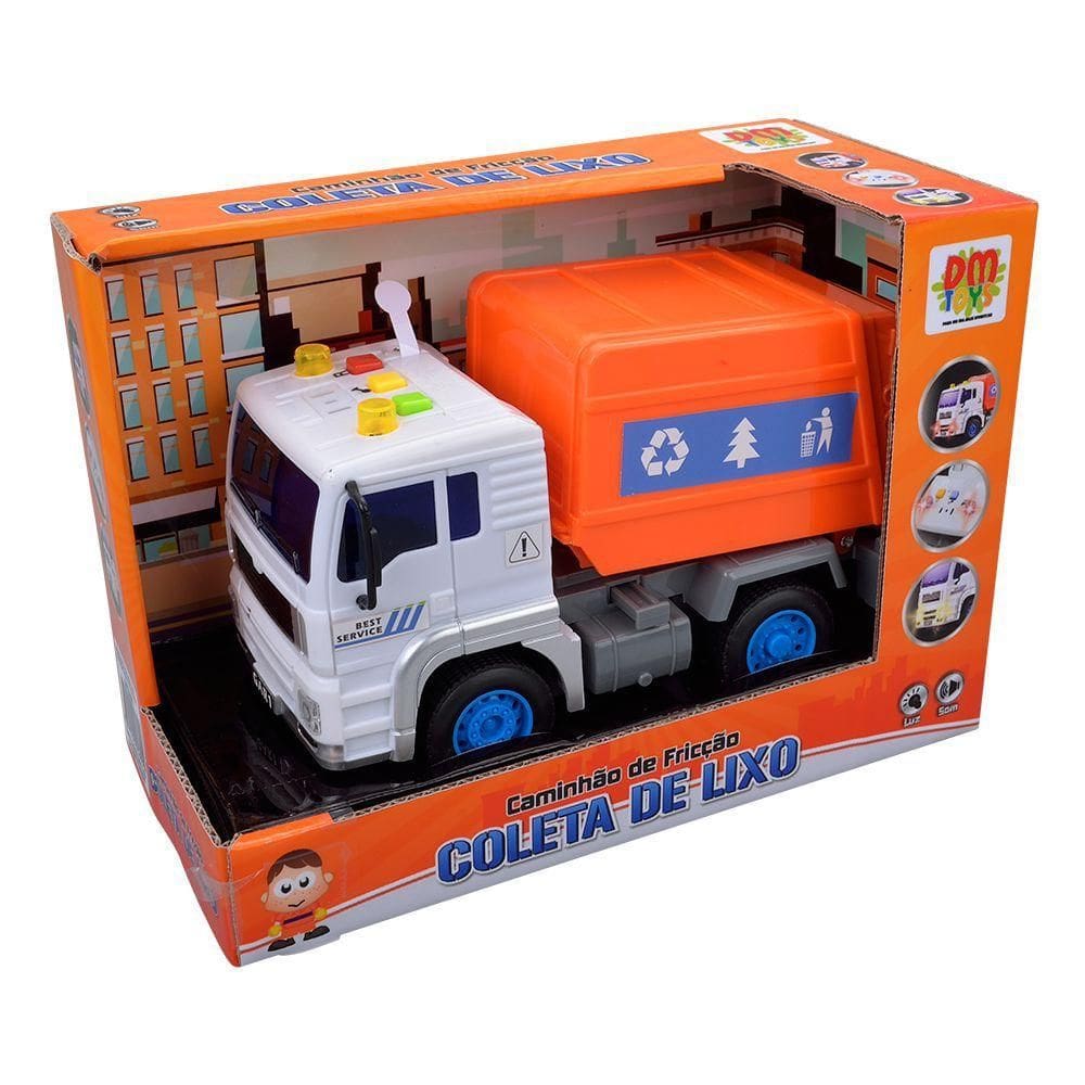 Caminhão Fricção Coleta de Lixo Luz e Som - Dm Toys