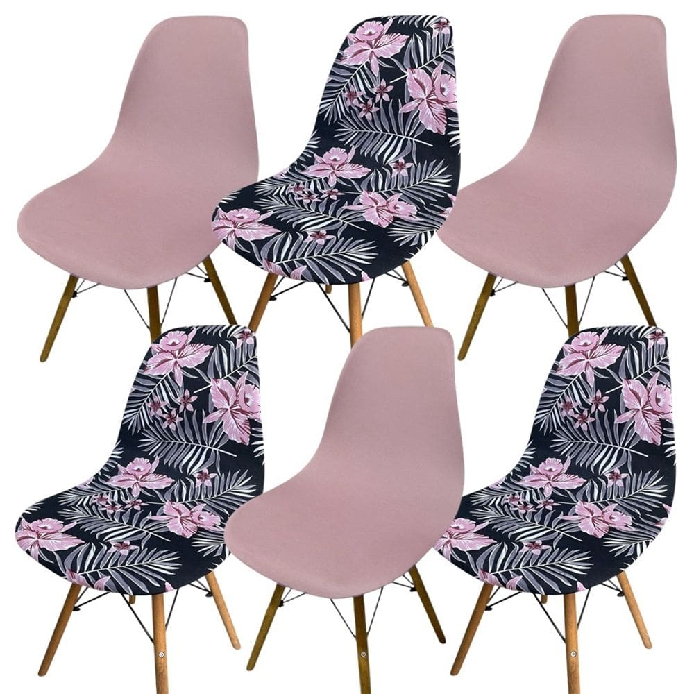Kit 6 Capa de Cadeira Charles Eames Eiffel Pé Palito Malha Mista