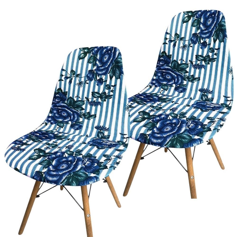 Kit 2 Capa de Cadeira Charles Eames Eiffel Pé Palito Malha Estampada