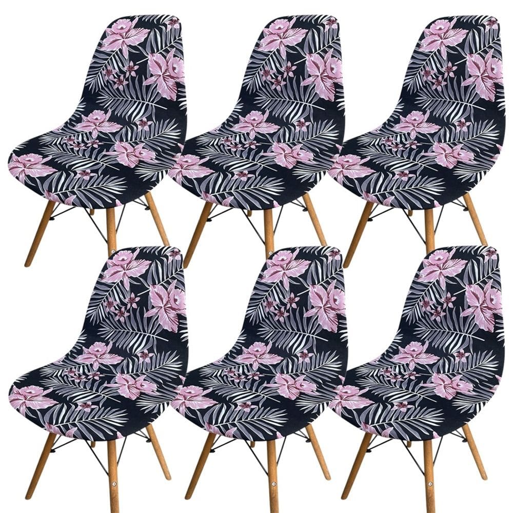 Kit 6 Capa de Cadeira Charles Eames Eiffel Pé Palito Malha Estampada