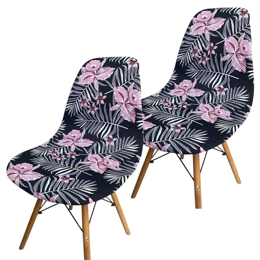 Kit 2 Capa de Cadeira Charles Eames Eiffel Pé Palito Malha Estampada