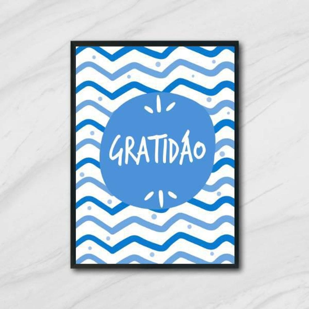 Quadro Palavra Gratidão - Azul 24X18Cm