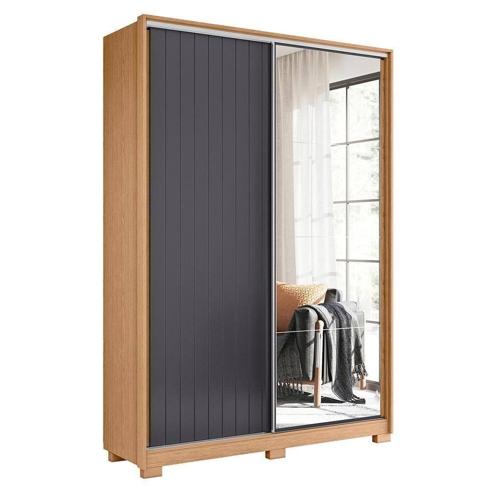 Guarda Roupa Frizatto 2 Portas Deslizantes Flex Freijó/titanium Com Espelho - Móveis Albatroz Freijó/titanium