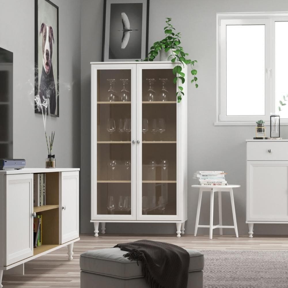 Cristaleira Estante Para Livros Ditália 2 Portas Vidro E-957 Branco