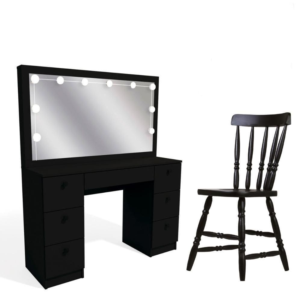 Penteadeira Ditália 7 Gavetas Com Cadeira + Kit Luz Pe-80 Preto