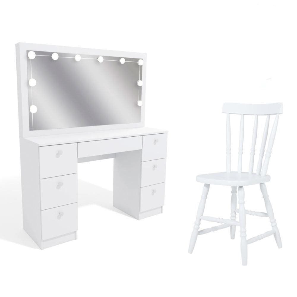 Penteadeira Ditália 7 Gavetas Com Cadeira + Kit Luz Pe-80 Branco