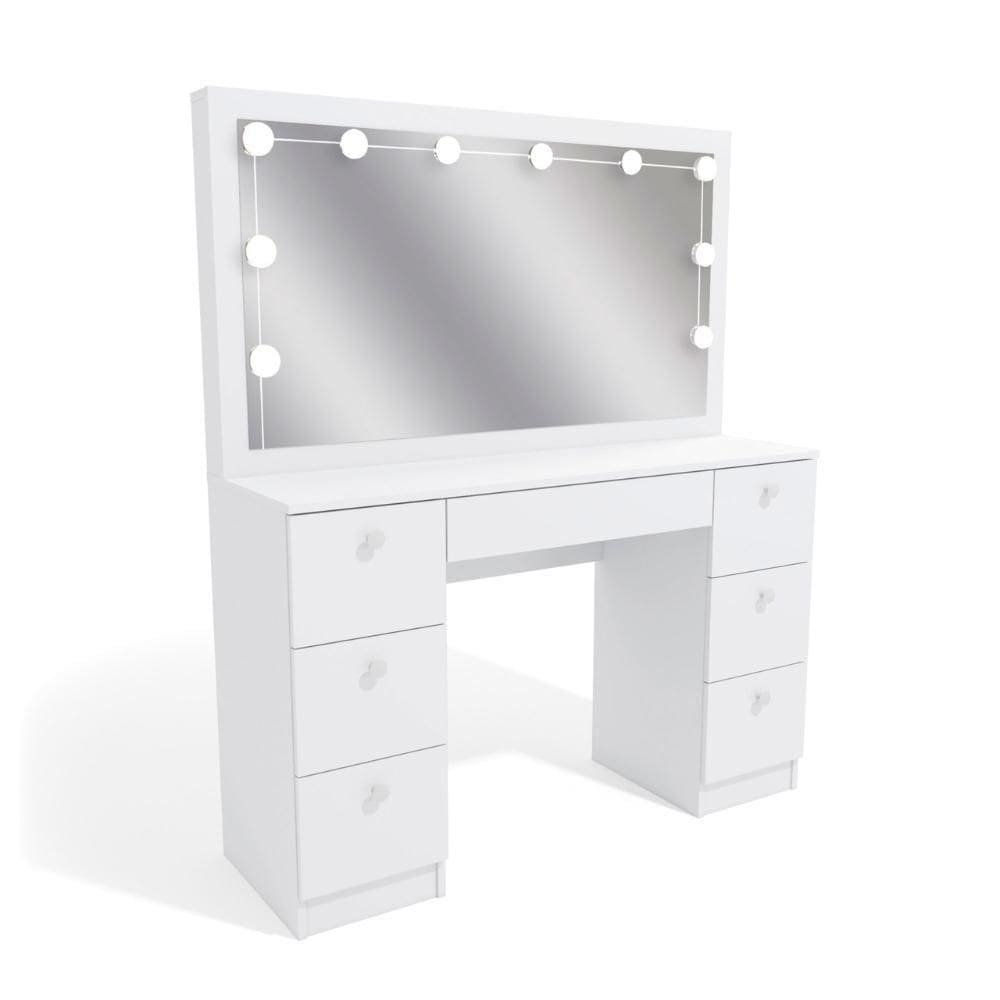 Penteadeira Ditália 7 Gavetas Pe-80 Branco Com Kit Luz Camarim