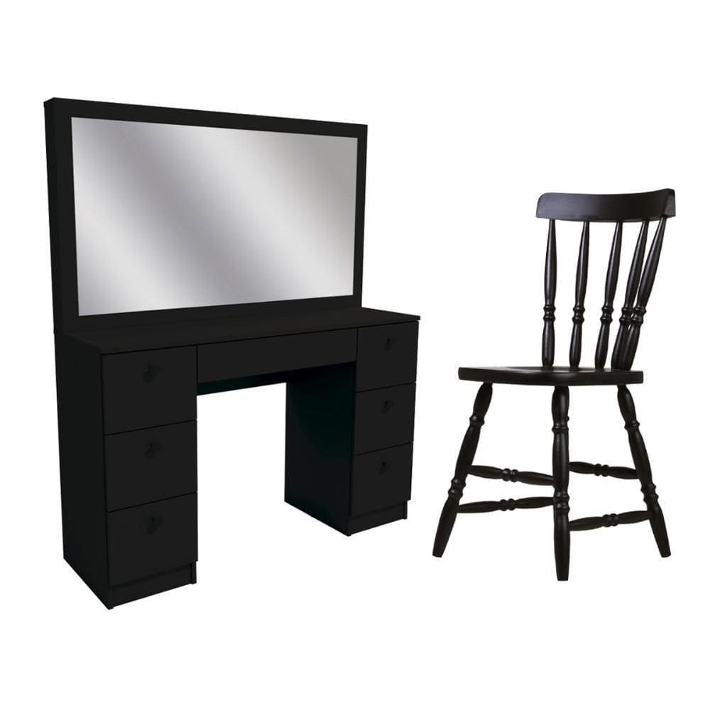 Penteadeira Ditália 7 Gavetas Com Cadeira Pe-80 Preto