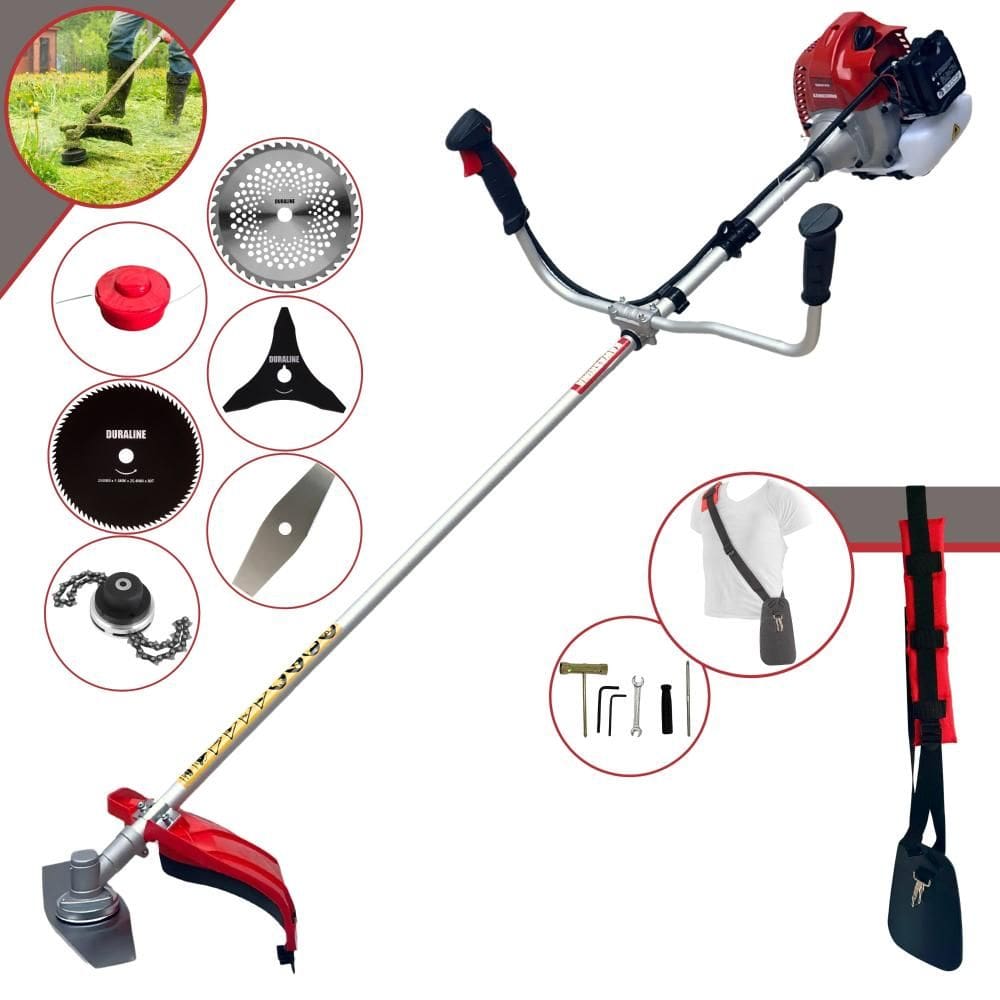 Aparador de Grama Kawashima BCJ620L À Gasolina 62cc 3HP 10.000rpm Com Carretel + Faca 2 Pontas + 3 Pontas + 40 Dentes de Vídea + 80 Dentes + Trimmer