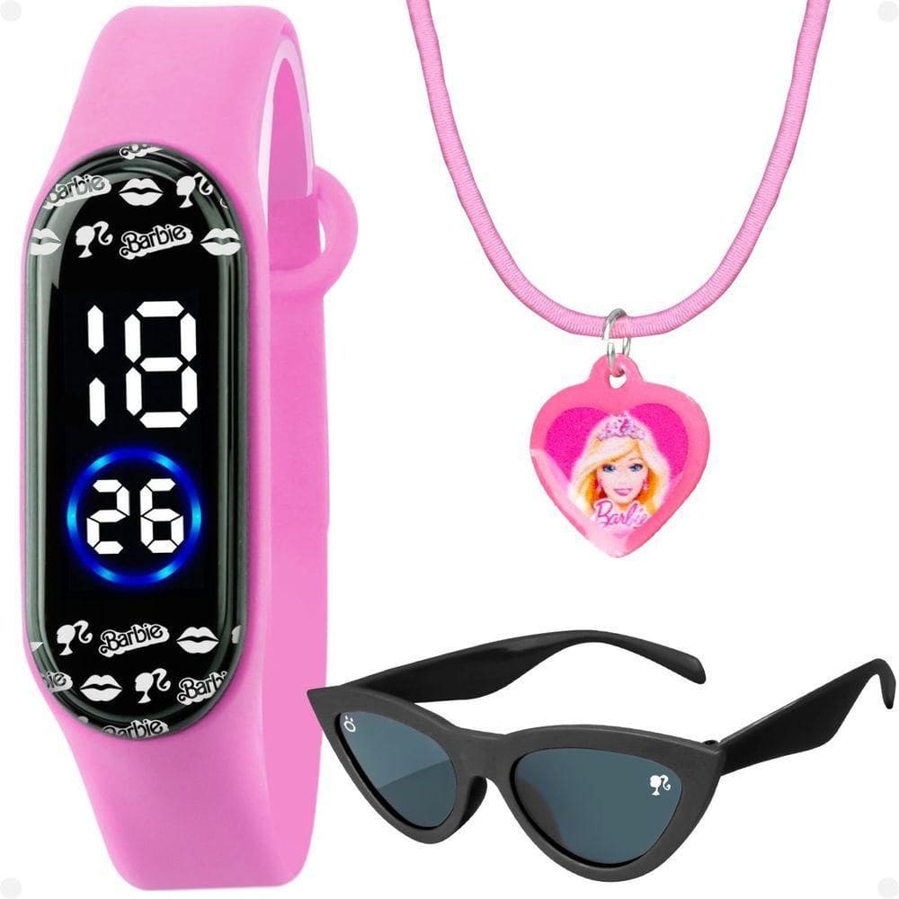 Relogio Digital Infantil Barbie + Oculos Proteção Uv Pulseira Ajustavel Prova Dagua autêntico Menina