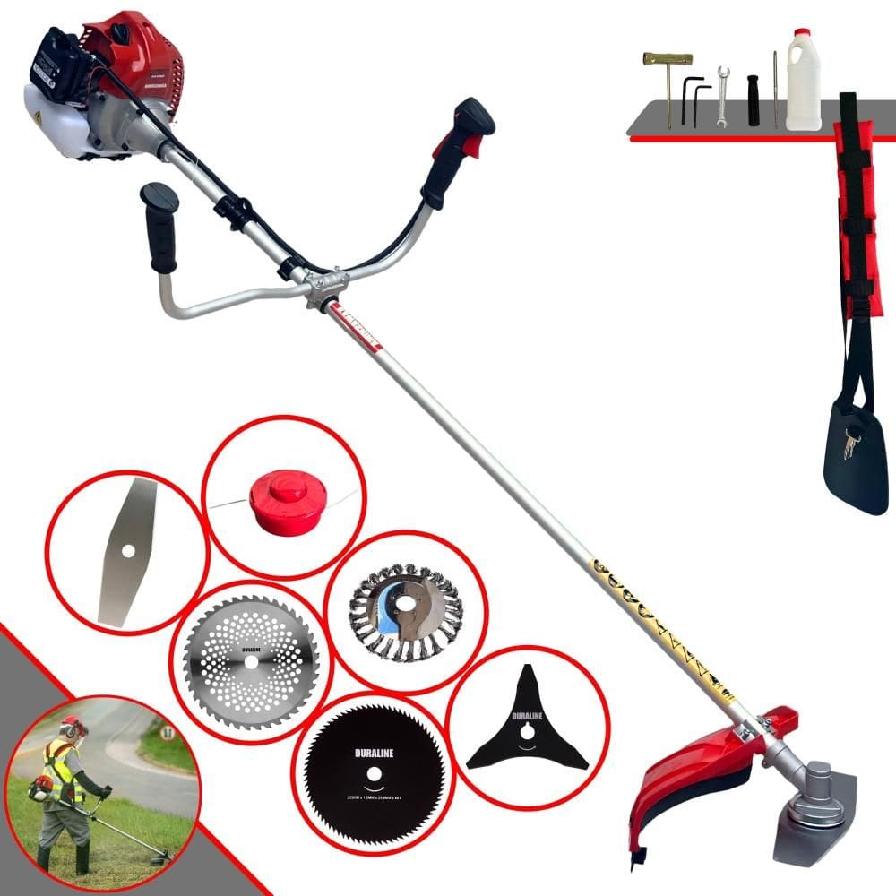 Roçadeira Kawashima BCJ620L À Gasolina 62cc Completo Com Carretel, Lâmina Facão, Lâmina 3 Pontas, Lâmina 40 Dentes, Lâmina 80 Dentes e Escova de Aço